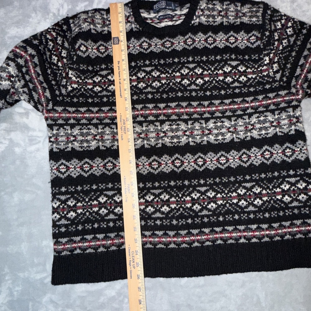 Vintage Polo Ralph Lauren Sweater Mens XL Black Gray Fair Isle Lambswool 90s - Picture 5 of 7